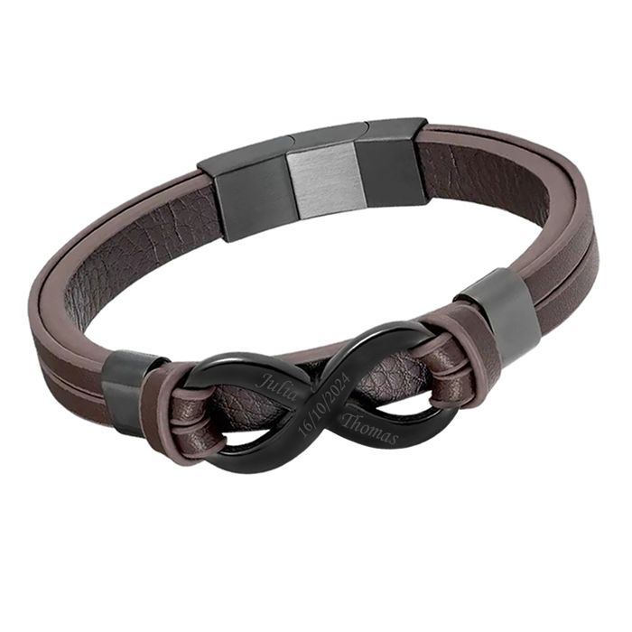 Bracelet En Cuir Mixte Noir/marron - Homme Et Femme - Style Décontracté, Neuf Avec étiquettes