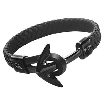 Bracelet cuir ancre noir personnalisé - 2220