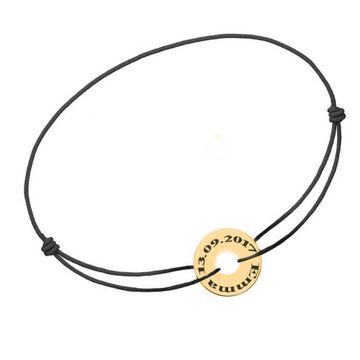 Bracelet cordon noir disque plaqué-or personnalisé - 2132